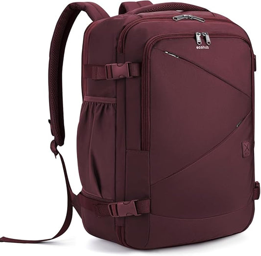 ECOHUB Carry On Travel Backpack, Expandable Airlines Personal Item Bag 18x14x8, Water Resistant 17 inch Laptop Backpack Flight Approved, 12 Pockets 30L Work Backpacks with Wet Pocket & Cable Slot, Red