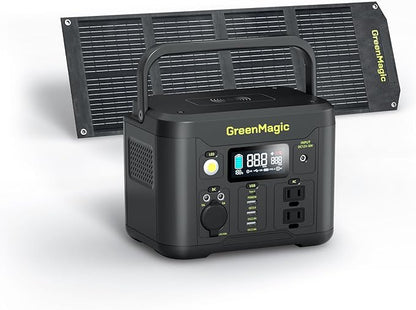 Greenmagic Portable Power Station 330W, BG330A Solar Powered Generator with 60W Solar Panel, 120V Pure Sine Wave AC Outlet Charging Lithium Battery for Outdoor Camping Travel Home