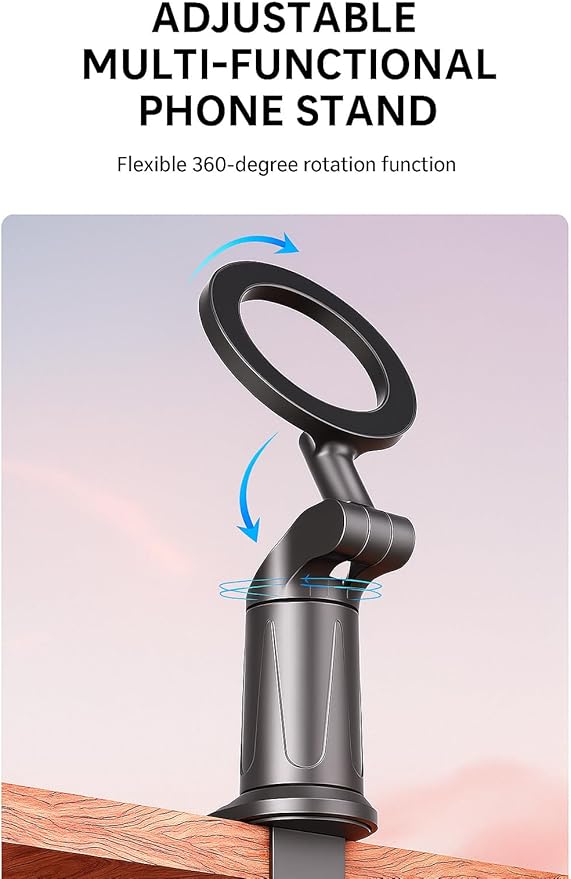 Universal 360° Magnetic Airplane Phone Holder Mount – Strong Clamp, Compatible with iPhone & All Smartphones, Hands-Free Viewing for Travel & Home Use