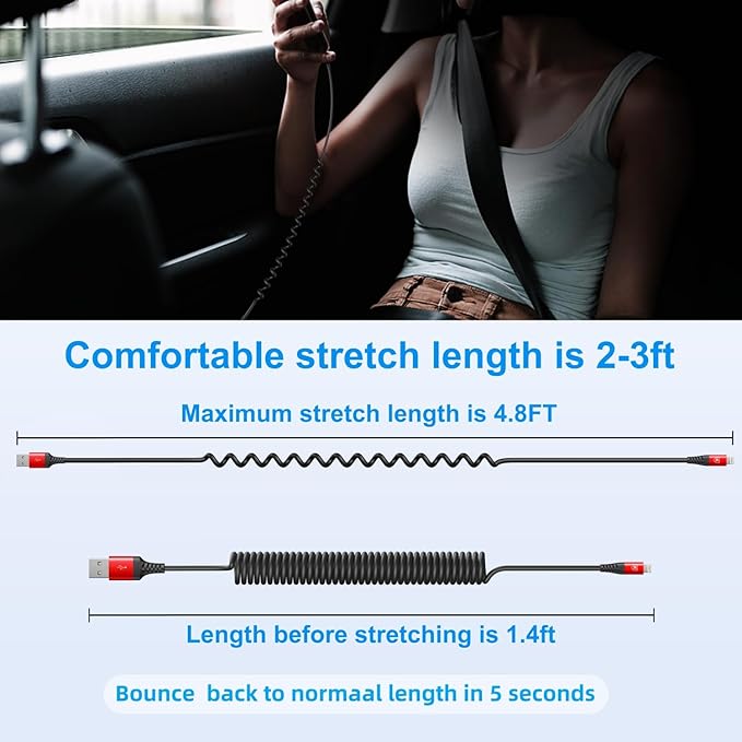 Coiled Lightning Cable, iPhone Charger Cable 3FT/6FT for CarPlay, 2 Pack [Apple MFi Certified] Lightning Cord Compatible with iPhone14/13/12/11 Pro Max/XS MAX/XR/XS/X/8/7/Plus/6S iPad/iPod-Red
