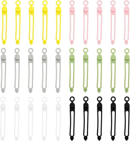 30-Pack Reusable Silicone Cable Ties – Multi-Color Elastic Cord Organizers for Home, Office, Travel & Kitchen Cable Management