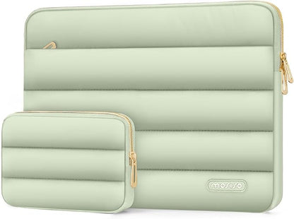 MOSISO 13.3 inch Laptop Case, 13-13.3 inch Puffy Laptop Sleeve Compatible with MacBook Air 13 13.6 M4 M3 M2 M1/Pro 13/Pro 14, HP Dell ASUS Lenovo,Polyester Horizontal Bag with Small Case, Sage Green