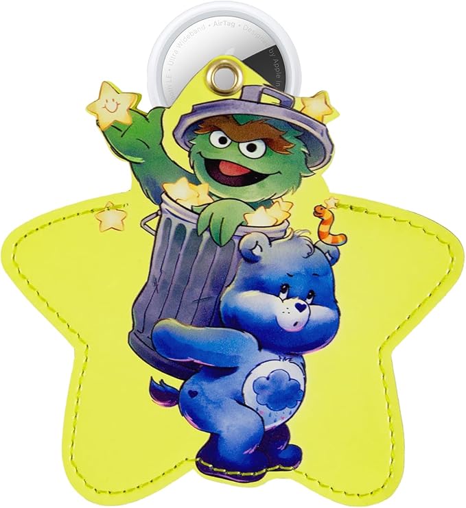 Sonix x Care Bears x Sesame Street Keychain Case Compatible with Apple AirTag | Protective AirTag Cover Keychain Charm | Green/Blue | Grumpy Bear & Oscar the Grouch