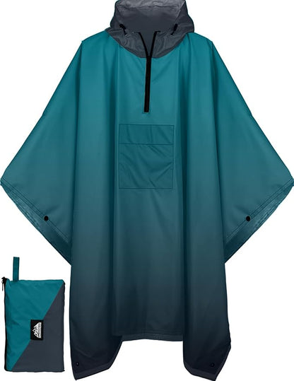 Bruvoalon 3-in-1 Rain Poncho with 1/4 Zip & Chest Pocket, Waterproof, Sunshade, Ground Mat for Adults & Youth Emergency
