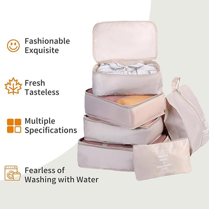 Packing Cubes Storage Bags 11 Pieces-Luggage Organizers Classify Store Clothing Efficiently for Travel Outdoor Home (Beige, 11 Pieces)