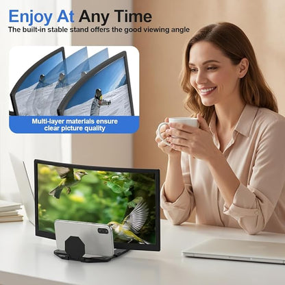 3D Curved Screen Phone Magnifier Projector Screen, 2025 New Lightweight and Foldable Mobile Phones Amplifier for All Smartphones, Portable HD Magnifier for Watching Movies Videos Game (Black 18 Inch)