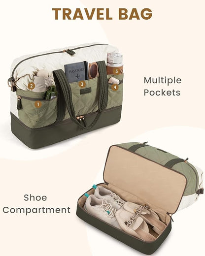 LOVEVOOK Travel Duffle Bag, Lightweight Weekender Bags for Women with Shoe Compartment, 40L Puffer Gym Bag Personal Item Travel Bag, Carry On Overnight Bags and Hospital Bag for Labor and Delivery