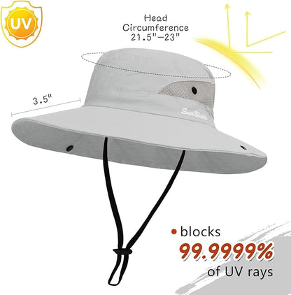 ZOORON Women's Ponytail Safari Sun Hat,Wide Brim UV Protection Outdoor Bucket Hat,Foldable Beach Summer Fishing Hat
