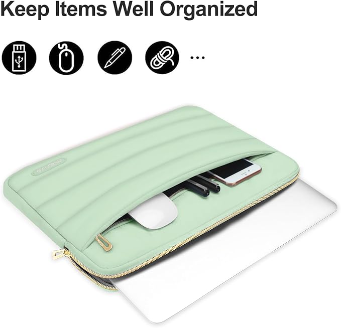MOSISO 13.3 inch Laptop Case, 13-13.3 inch Puffy Laptop Sleeve Compatible with MacBook Air 13 13.6 M4 M3 M2 M1/Pro 13/Pro 14, HP Dell ASUS Lenovo,Polyester Horizontal Bag with Small Case, Mint Green