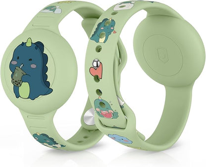 2 Pack Bracelets for Kids, Soft Silicone Waterproof Hidden Wristband - Adjustable GPS Tracker Holder Compatible with Watch Band for Child, Boys, Girls (Green+Navy Blue)