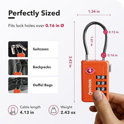 TSA Approved Luggage Locks | Inspection Indicator, 4-Digit Combination, Durable Zinc Alloy | for Suitcases, Backpacks, Travel Bags | Orange, 2-Pack