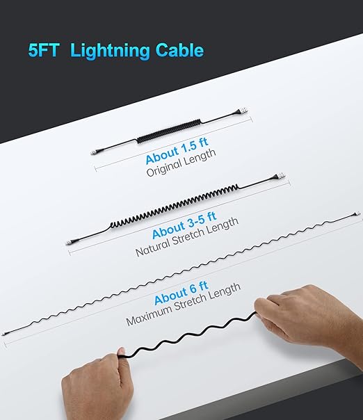 iPhone Charger Cable for Car (3FT/5FT), 2Pack Coiled Lightning Cable, [Apple MFi Certified] Short Charging Cord Compatible with iPhone 14/13/12/11 Pro Max/XS MAX/XR/XS/8/iPad/iPod/CarPlay-Gold