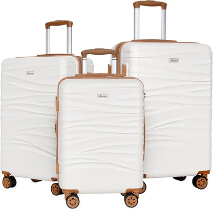 Romswi 3-Piece Set Expandable Luggage Set 22/26/30 Inch, PC+ABS Hardshell Suitcases with YKK, Durable Lightweight Suitcase Set with TSA Lock & Dual Spinner Wheels, White
