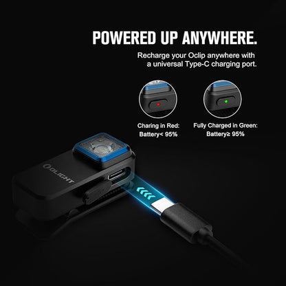 OLIGHT Oclip Rechargeable EDC Flashlight 300 Lumens Dual Sources Compact Pocket Clip Light, Convenient USB C Charging, Magnetic Flash Lights for Working, Cycling, Emergency, Signaling Tool(Black)
