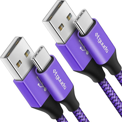 etguuds USB to USB C Cable 2ft, 2-Pack USB A to Type C Charger Cord Fast Charging for Samsung Galaxy A17 A16 A15 A26 A36 A56, S25 S24 S23 S22 S21 S20 S10 Note 20, for iPhone 17 16 15, Moto, Purple