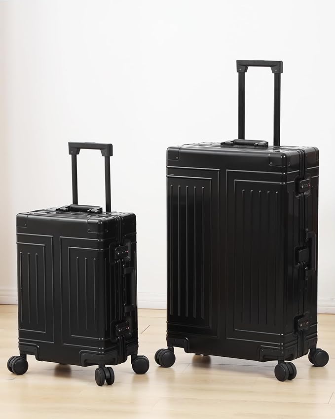 All Aluminum Carry On Luggage，Cut from Whole Aluminum Sheet，22x14x9 Airline Approved ，（3rd Generation，Premium Metal zipperless suitcase ） (black, 28inch)