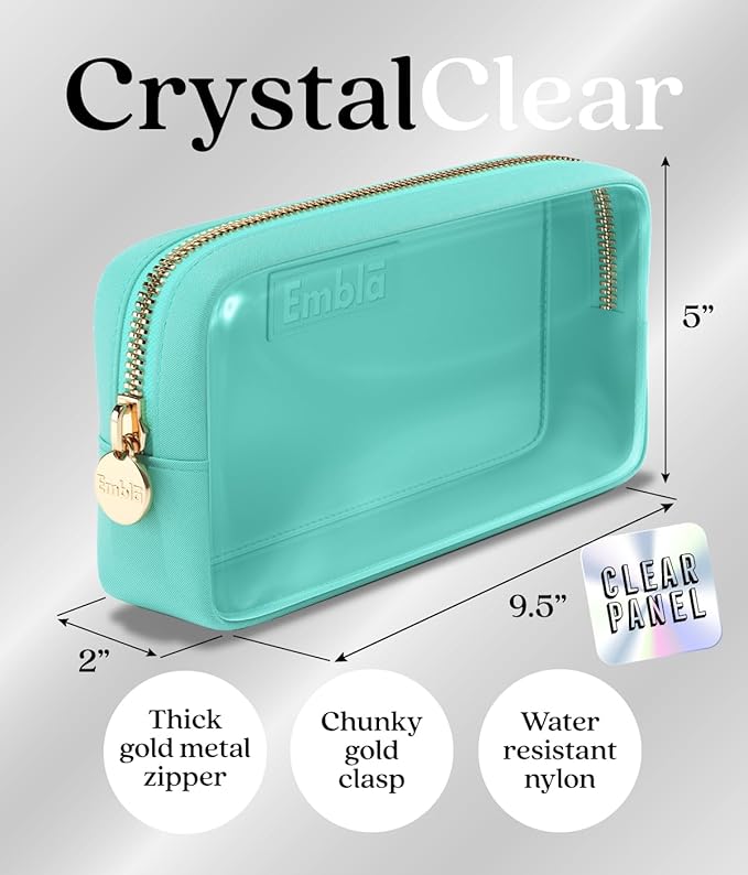 Embla London Makeup Bag Cosmetic Case, Clear Zipper Make Up Pouch and Toiletry Travel Tote, Cute Skincare Pouches for Women Girls, Preppy Purse Cosmetic Organizer, Small Makeup Bags, Cotton Candy