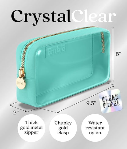 Embla London Makeup Bag Cosmetic Case, Clear Zipper Make Up Pouch and Toiletry Travel Tote, Cute Skincare Pouches for Women Girls, Preppy Purse Cosmetic Organizer, Small Makeup Bags, Cotton Candy