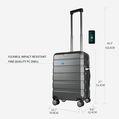 KROSER Hardside Expandable Carry On Luggage with Spinner Wheels & Built-in TSA Lock, Durable Suitcase Rolling Luggage with USB Port, Carry-On 20-Inch Steel Grey