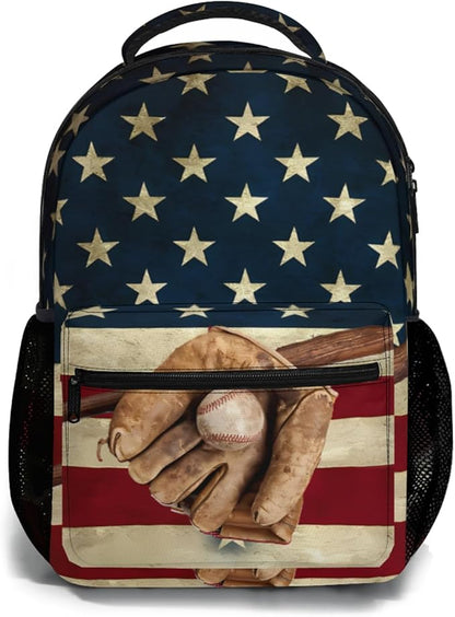 American Flag Baseball Print Backpack, Laptop Backpack with Multiple Pockets for Adult Hiking Travel Work 17 Inch