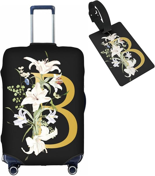 Decorative B Suitcase Protectors Elastic Washable Luggage Covers With Concealed Zippers For 18-32 Inch Luggage (Size L: Fits 25-28 Inch)