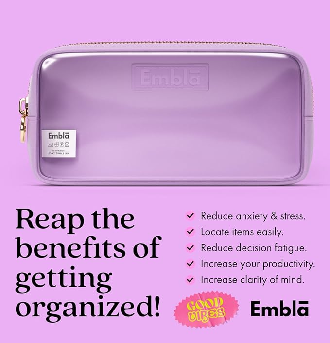 Embla London Makeup Bag Cosmetic Case, Clear Zipper Make Up Pouch and Toiletry Travel Tote, Cute Skincare Pouches for Women Girls, Preppy Purse Cosmetic Organizer, Small Makeup Bags, Grape