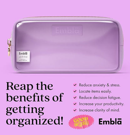Embla London Makeup Bag Cosmetic Case, Clear Zipper Make Up Pouch and Toiletry Travel Tote, Cute Skincare Pouches for Women Girls, Preppy Purse Cosmetic Organizer, Small Makeup Bags, Grape
