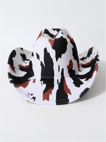 WDIRARA Women's Cowboy Hat Cow Print Western Cowgirl Hats Travel Vacation