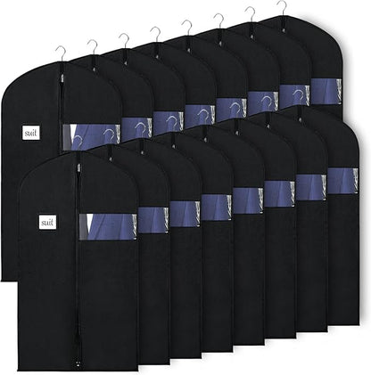 KEEGH 40" Suit Bags for Closet Storage (Set of 16) Garment Bags for Hanging Clothes, Suit Cover Bags for Suits Coats Dress with Zipper and Transparent Window, Black