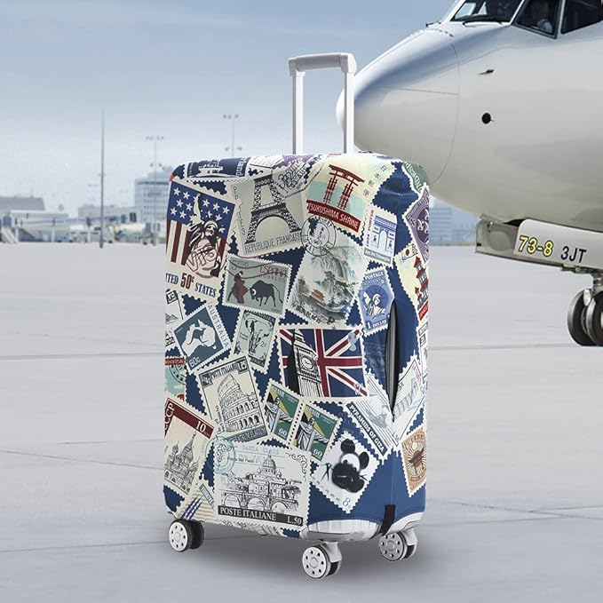 Travelkin Luggage Covers For Suitcase Tsa Approved,Suitcase Cover Protector Fit 18-32 Inch Luggage (Stamp, L)