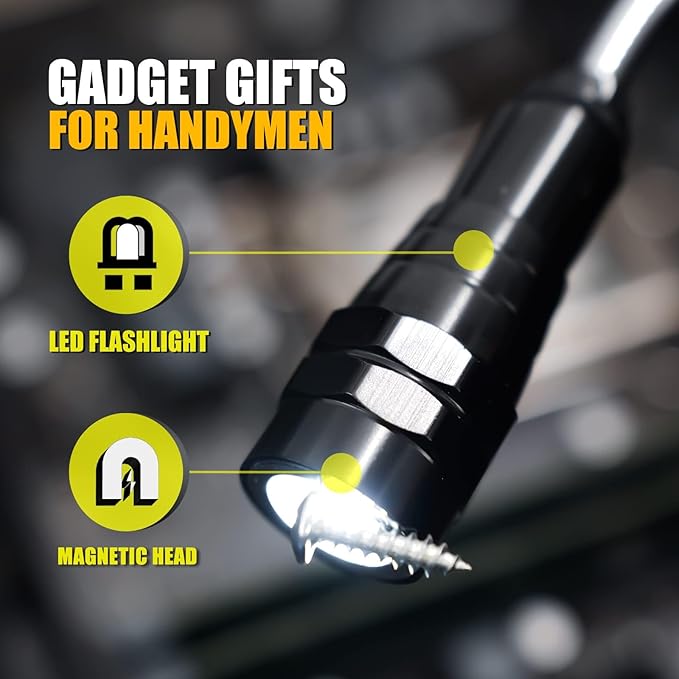 Magnetic Pickup Tool, Gifts for Men, Telescoping Magnet Flashlight, Gifts Idea & Stocking Stuffers for Men, Teen Boys, Mechanic, Boyfriend, Christmas Gifts for Dad, Husband, Father, Black