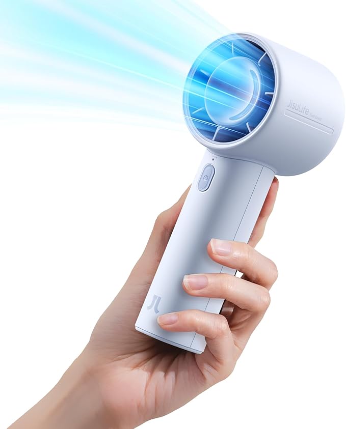 JISULIFE Portable Handheld Fan, 4000mAh Rechargeable Mini,Up to 22 Hours Cooling,5 Speed Strong Wind, USB Personal Fan for Travel Outdoor Camping Beach Makeup（Blue）