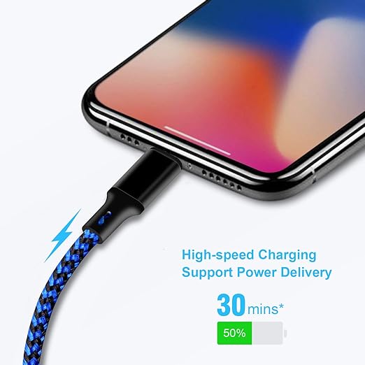 cugunu USB C to Lightning Cable 5 Pack 3/3/6/6/10FT iPhone Charger MFi Certified Power Delivery Fast Charging Cord Compatible with iPhone 14/13/12/11/XS/XR/X/8 - Black Blue