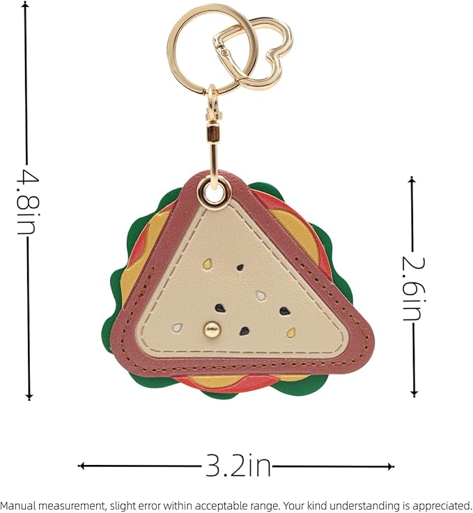 MC Fashion PU Leather Keychain Holder Case Compatible with AirTag, Cute Cartoon Sandwich GPS Tracker Case Charm Key Ring