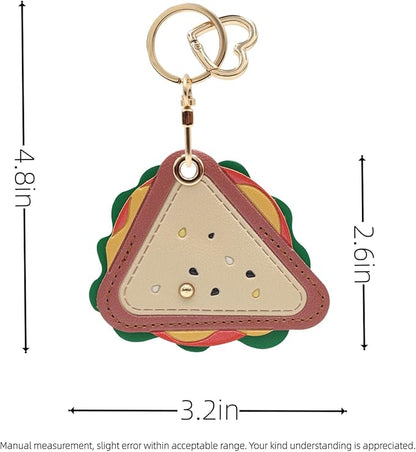 MC Fashion PU Leather Keychain Holder Case Compatible with AirTag, Cute Cartoon Sandwich GPS Tracker Case Charm Key Ring