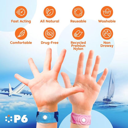 P6 Motion Sickness Bands for Kids Children’s Wristbands for Anti Nausea Sea Cruise Travel Car Sickness All-Natural Non Drowsy Relief Acupressure Treatment (2 Pack, Grey - Grey)