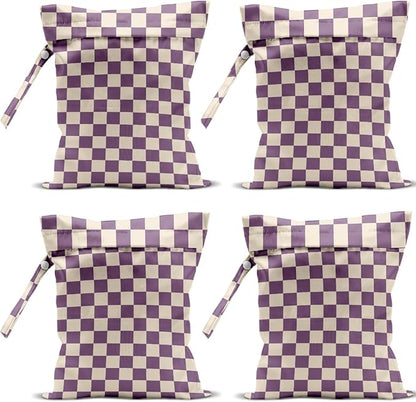 4 Pack Cute Wet Bag Waterproof Washable Reusable Wet Dry Bag for Swimsuit Clothes Cloth Diaper Travel Beach Pool Yoga Gym Birthday Party Camping Toiletries Travel Beach Essentials, Purple Checkered