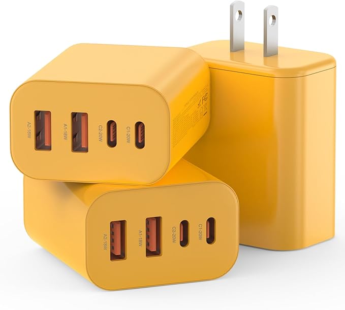 USB C Charger Block,40W USB C Charger Cube,Type C Charging Block,Wall Chargers Dual Port PD+QC Charging Cube for iPhone 16 15 14 13 12 11 Pro Max XS,iPad, Samsung Phone,Tablet(Yellow)