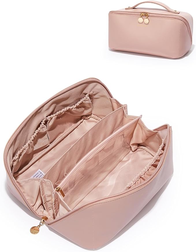 EACHY Travel Makeup Bag,Large Capacity Cosmetic Bags for Women,Waterproof Portable Pouch Open Flat Toiletry Bag Pattern Makeup Bag