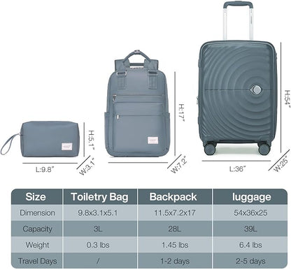 LARVENDER Carry On Luggage 22x14x9 Airline Approved, Expandable PP 20 inch Carry On Suitcases with Wheels, Lightweight Luggage Sets 3 Pieces for Women(GREY GREEN/20/BP/TB)