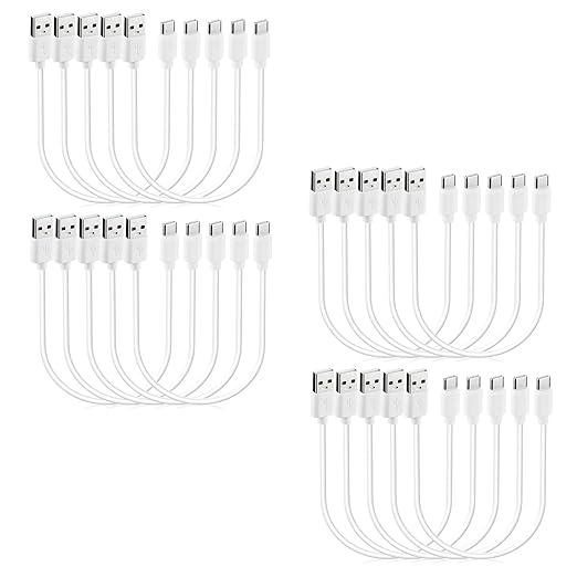 Smays Short 1ft USB C Cable 20-Pack Bulk, USB A to Type C Fast Charging Cord Multipack, White