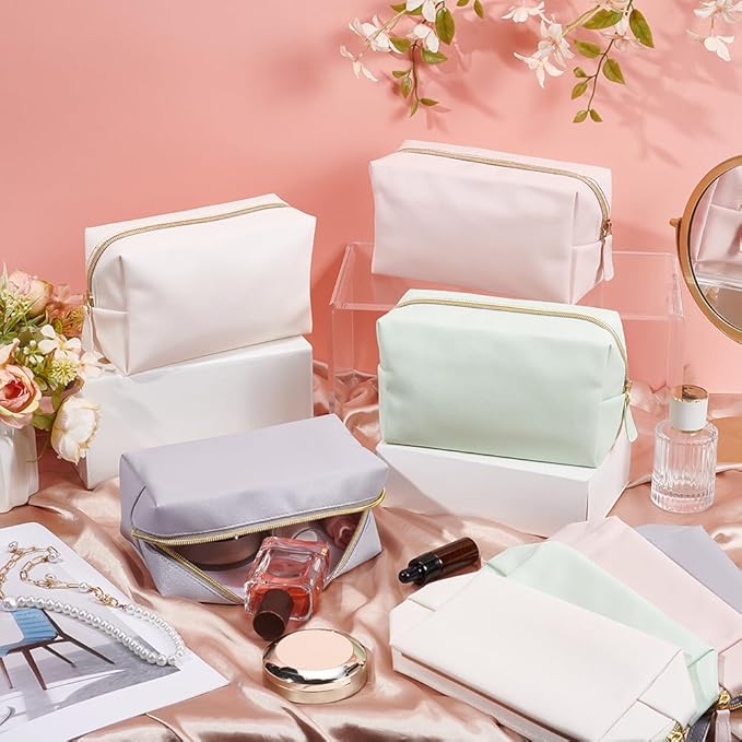 12Pcs PU Leather Cosmetic Pouch, Zipper Cosmetic Storage Bags Waterproof Small Makeup Bag Bulk Portable Toiletry Purse for Women Party Gift Travel Storage Organizer(Macaron Color)
