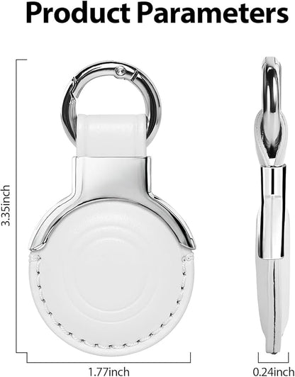 Genuine Leather for AirTag Holder Keychain for AirTag - Premium Handmade Protective Case Cover Accessories with Key Ring, Secure Hidden Design, All-in-One Package, White