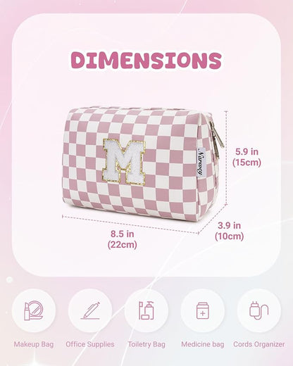Narwey Birthday Gifts for Women Girls, Initial Makeup Bag for Bridesmaid Teacher Sister Friend Daughter Graduation Gifts, Personalized Monogram Cosmetic Toiletry Bag, Teen Girls Trendy Stuff (Pink M)