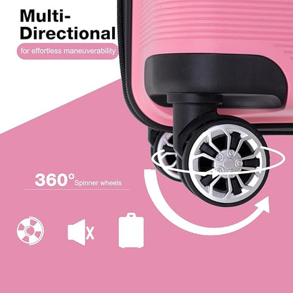 Luggage 3 Piece Sets Suitcase Set with Double Spinner Wheels, Lightweight Carry On Hardside Travel Luggage with TSA Lock, (20/24/28) (Pink)