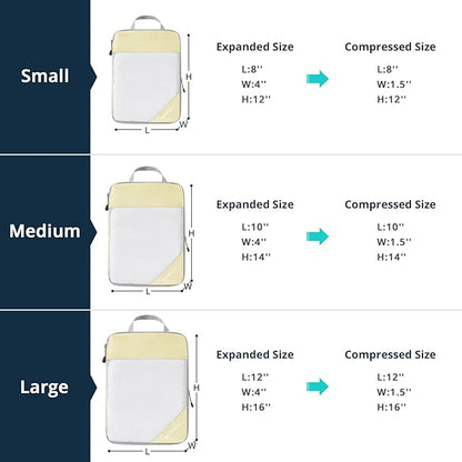 Compression Packing Cubes 6 Set, Compressible Space-Saving Packing Cubes for Travel - Compression Bags, Luggage Organizer, Travel Essentials for Women, Light Yellow