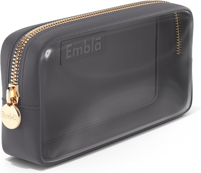 Embla London Makeup Bag Cosmetic Case, Clear Zipper Make Up Pouch and Toiletry Travel Tote, Cute Skincare Pouches for Women Girls, Preppy Purse Cosmetic Organizer, Small Makeup Bags, Grey
