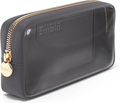 Embla London Makeup Bag Cosmetic Case, Clear Zipper Make Up Pouch and Toiletry Travel Tote, Cute Skincare Pouches for Women Girls, Preppy Purse Cosmetic Organizer, Small Makeup Bags, Grey