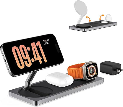 3-in-1 Charging Station for Apple Devices: Used for iPhone and Watch Charging Station with Magsafe Charger Stand, Wireless Charger for iPhone 17 Air 16 15 14 13 Series, Apple Watch Ultra, AirPods Pro
