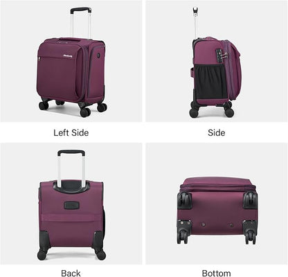 Hanke 16 Inch Underseat Carry On Luggage with Wheels Small Suitcase Softside Luggage Bags for Travel Lightweight Suitcases with Wheels Travel Luggage Personal Item for Men and Women.(Purple)